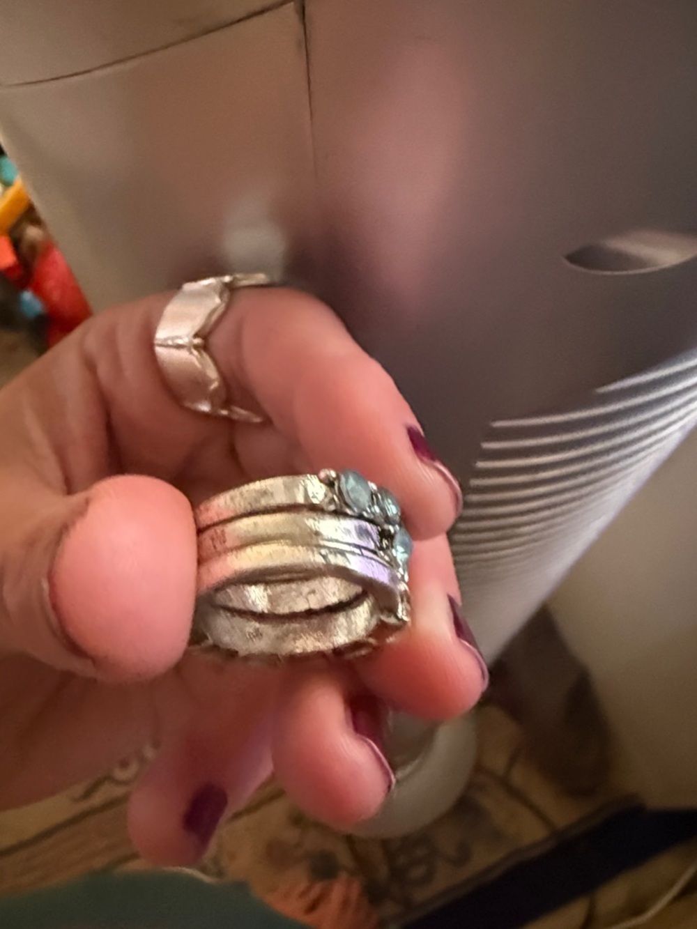 Stackable Silver Ring Set with Light Blue Crystals - Picture 3 of 4